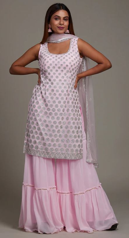 Baby Pink Silver Stonework Georgette Salwar Suit