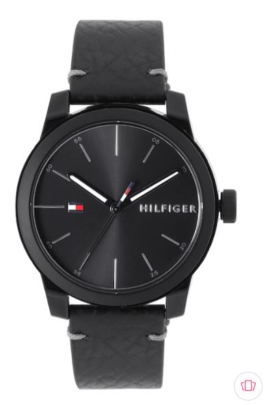 Men Black Dial & Black Leather Straps Analogue Watch