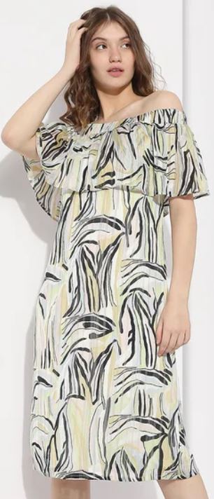 White Printed Off-Shoulder Midi Dress