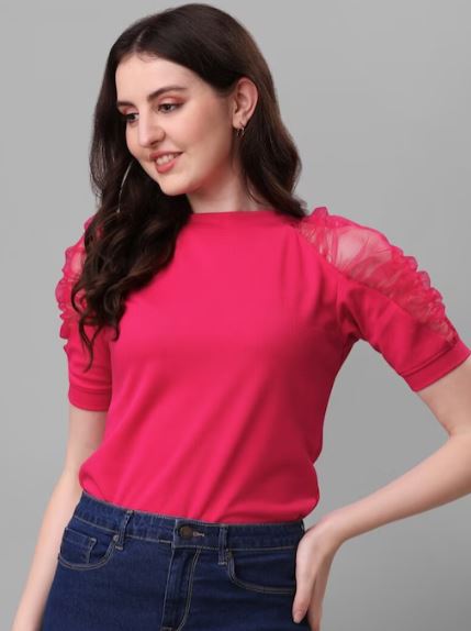 Gathered Or Pleated Puff Sleeves High Neck Top