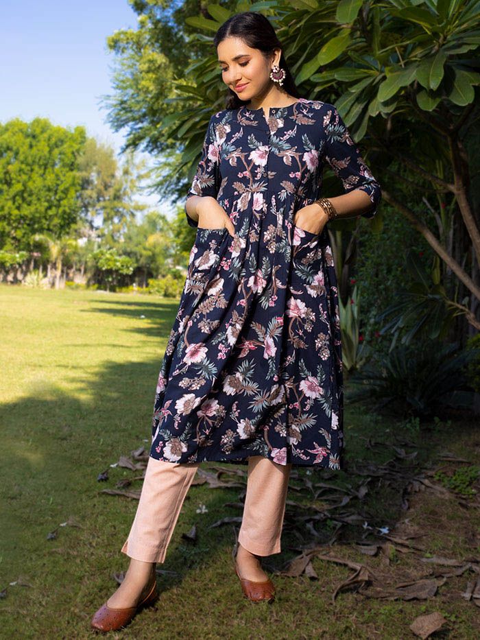 Flower Print A-Line Kurta