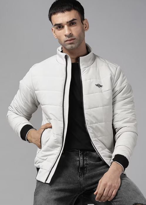 Roadster Men White Solid Padded Jacket