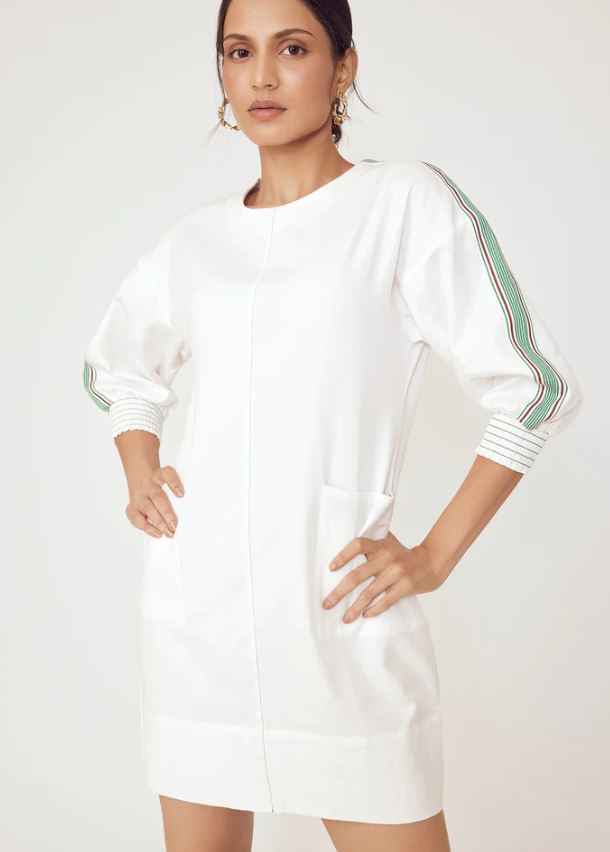 White Tape Detail Shift Dress