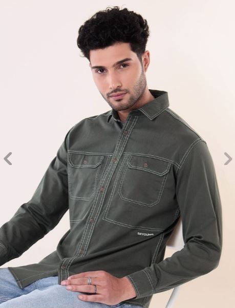 Grey Contrast Stitch Urban Shirt for Men