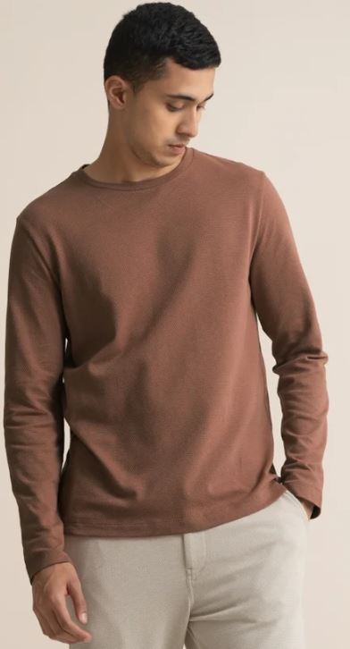 Statement Popcorn Textured Casual Tees Milky Brown