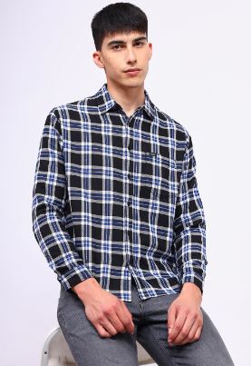 Lee Men Checked Blue Relaxed Fit Shirt