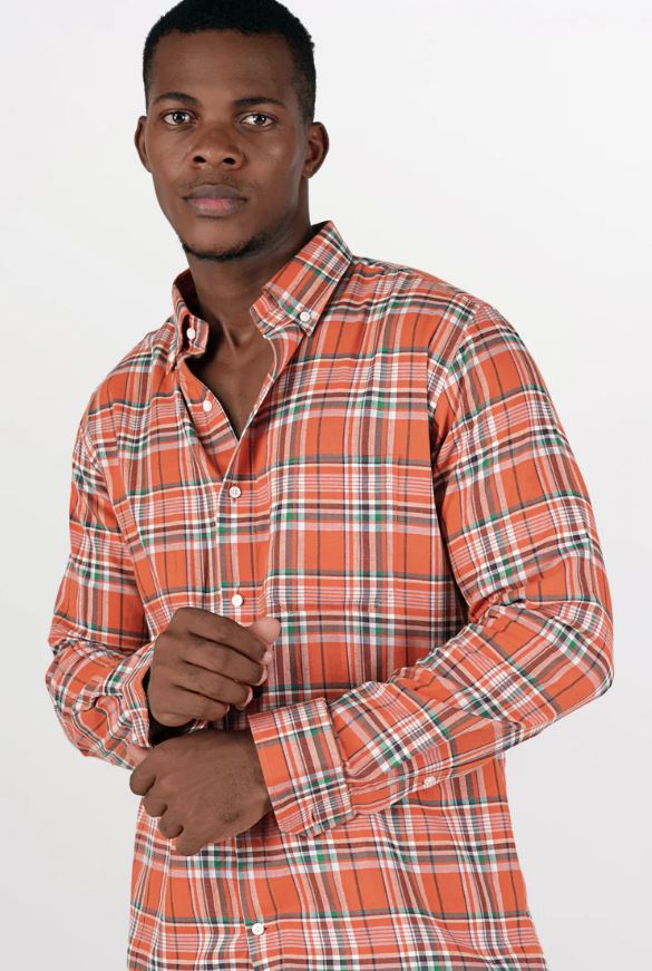 Fiery Orange With White Cotton Shirt