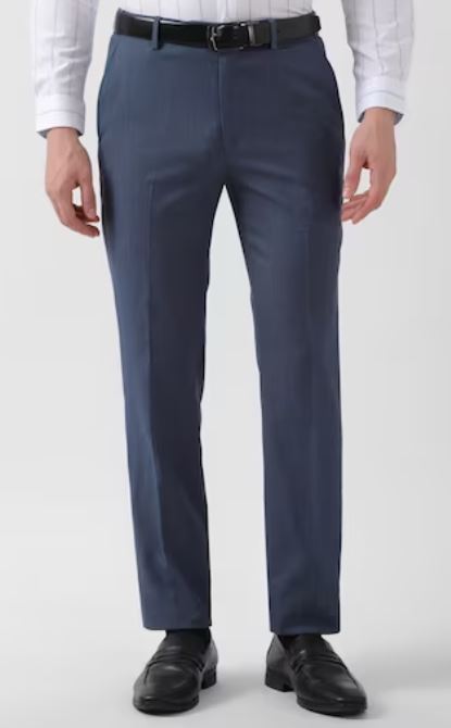 Men Navy Textured Formal Trousers