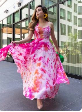 Pink Marshmello Tie-Dye Organza Dress