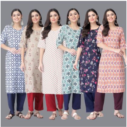 Multicolor Crepe Women's Straight Kurti