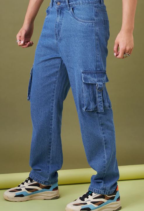 Men Ice Blue Box Pocket Relax Fit Jeans
