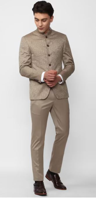 Men Brown Print Wedding Two Piece Suit