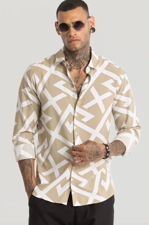Beige Abstract Printed Shirt