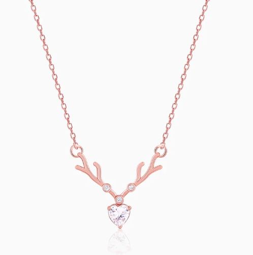 Rose Gold Deer Heart Necklace