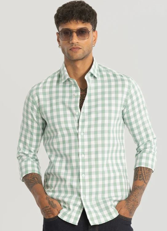 Light Green Slim Fit Checks Shirt