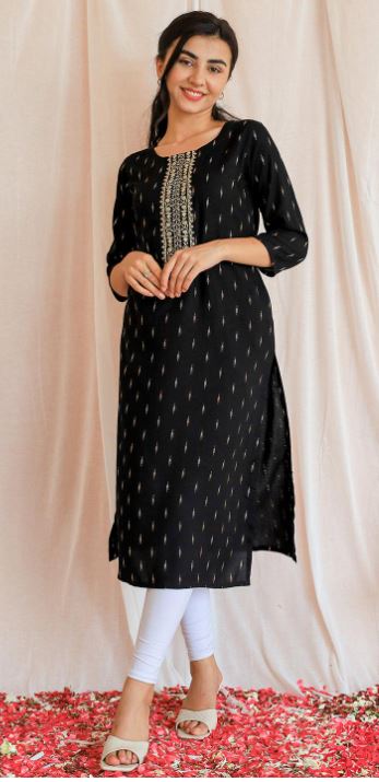 Black Design Cotton Straight Kurta