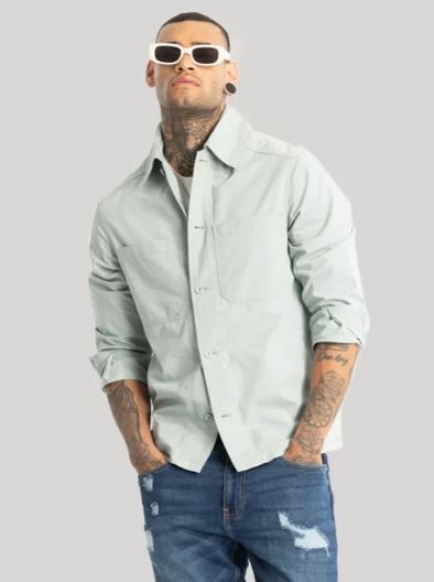 Double Pocket Light Blue Overshirt