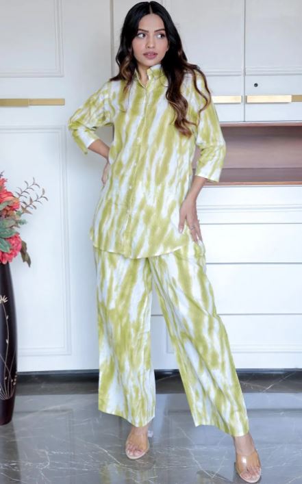 Olive Printed Cotton Night Suit