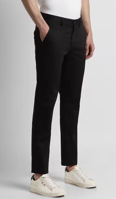 Men Black Solid Slim Fit Trousers