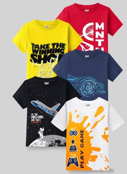 Boys Pack of 5 Round-Neck T-Shirts