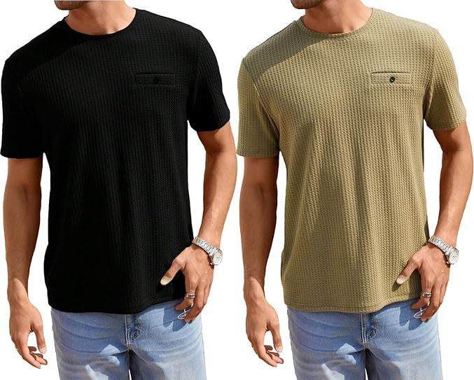 Men's Waffle Knitted Crew Neck Tees