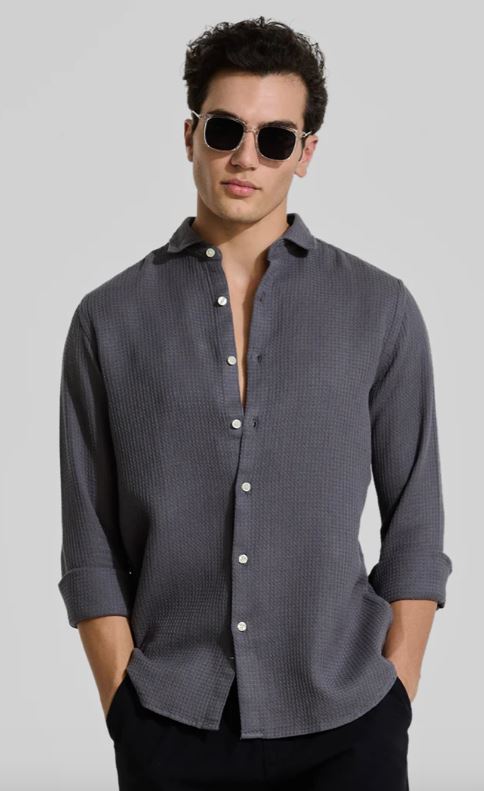 Charcoal Grey Slim Fit Textured Shirt