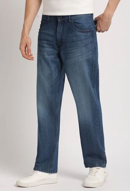 Blue Cotton Straight Fit Jeans