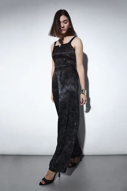 Black Jacquard Shimmer Jumpsuit