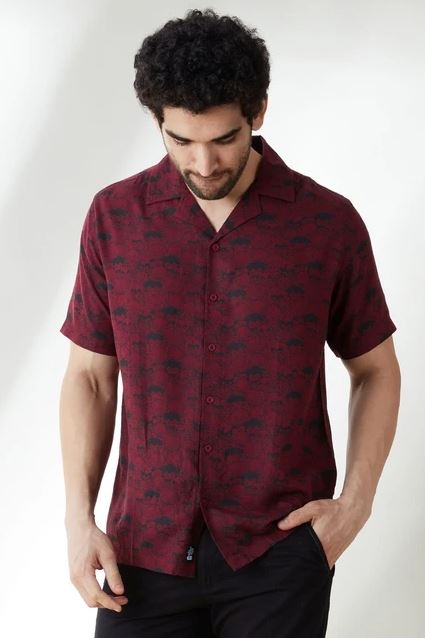 Maroon Regular Fit Printed Shirt