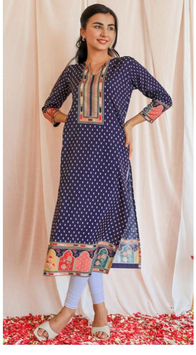 Purple Printed Crepe Straight Kurta