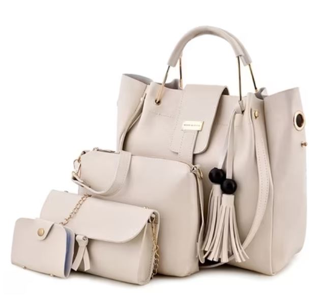 Set of 4 Textured Handbag with Pouches