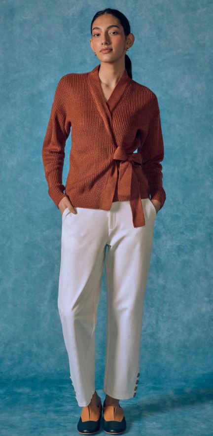 Rust Waist Tie-Up Wrap Knit Top