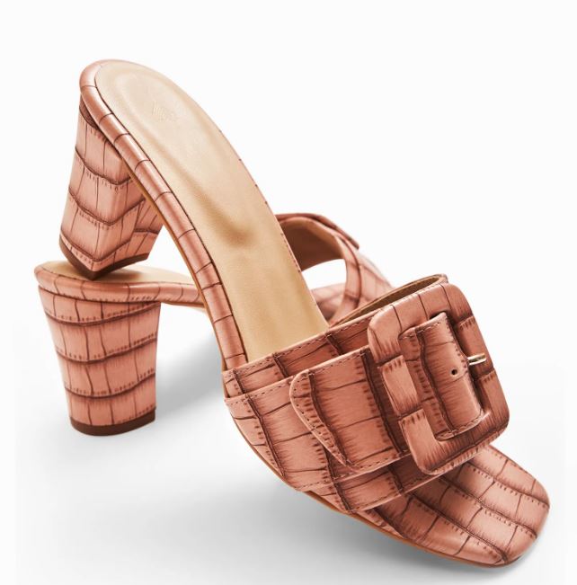 Blush Textured Buckle Heels