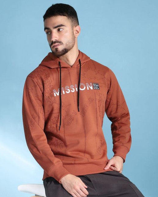 Rust Orange Mission Doodle Printed Hoodie