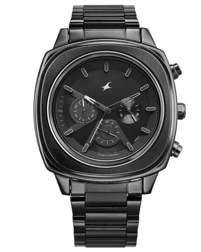 Kronos Chronograph Black Dial Black Stainless Steel Strap Watch