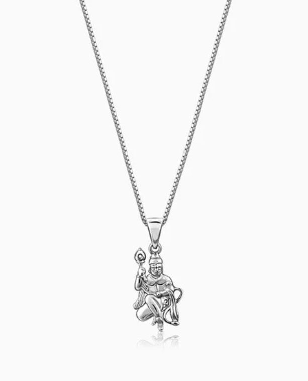Silver Anjaneya Pendant With Box Chain