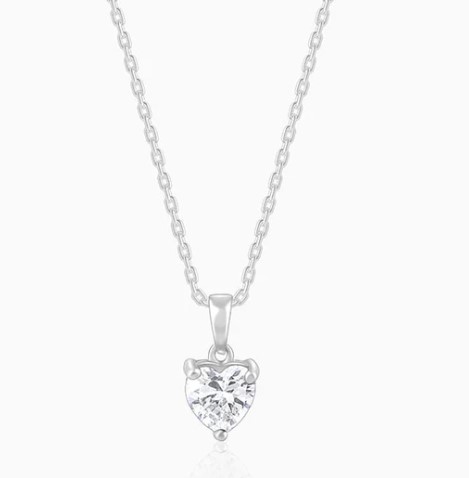 Silver Solitaire Heart Pendant