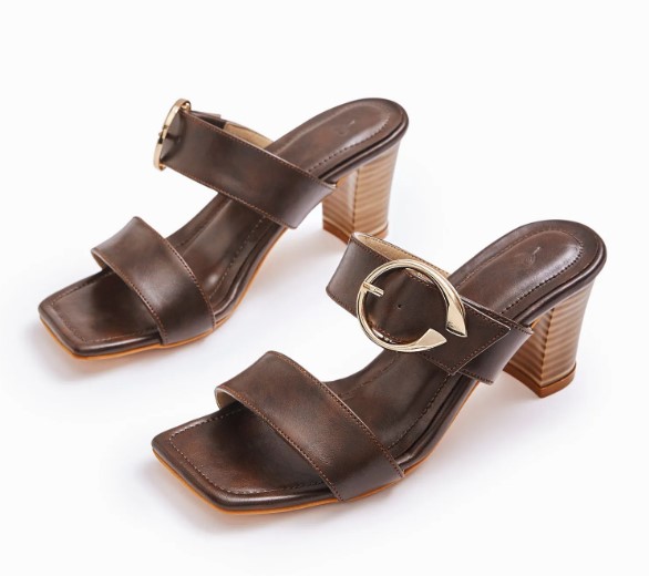 Brown Double Strap Heels