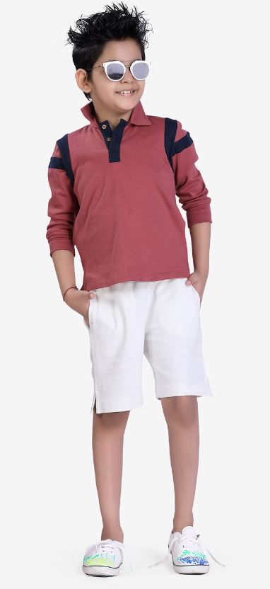 Fun long sleeved solid brown polo t-shirt for boys