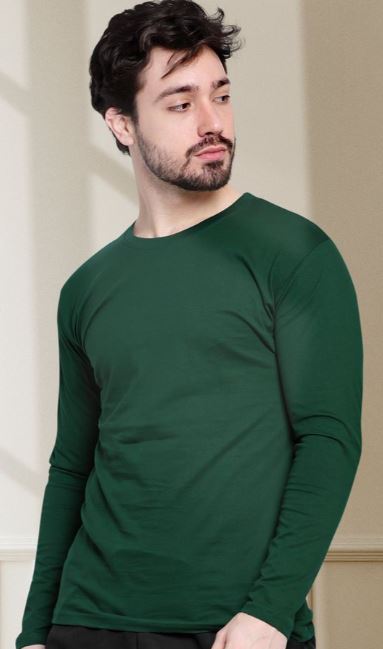 Plain Bottle Green Full Sleeves T-shirt