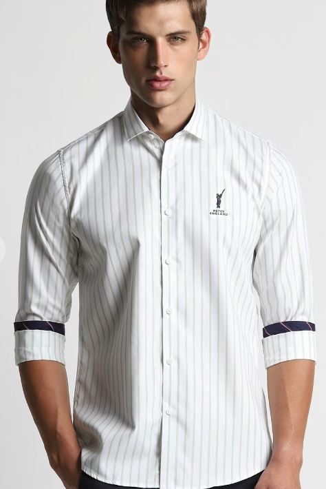 Men White Slim Fit Stripe Shirt