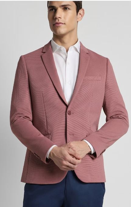 Men Pink Textured Slim Fit Blazer