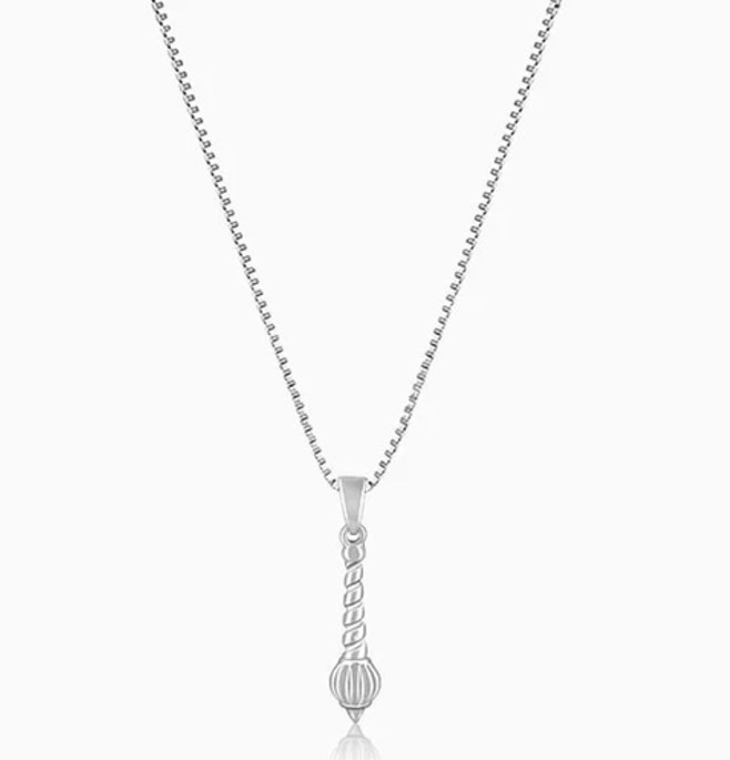 Silver Hanuman Gada Pendant with Box Chain