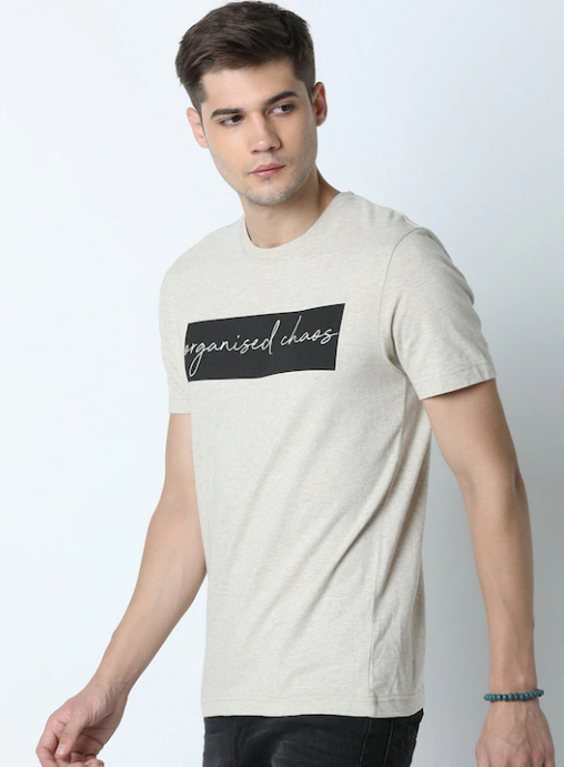 Men Beige & Black Printed Sustainable T-shirt