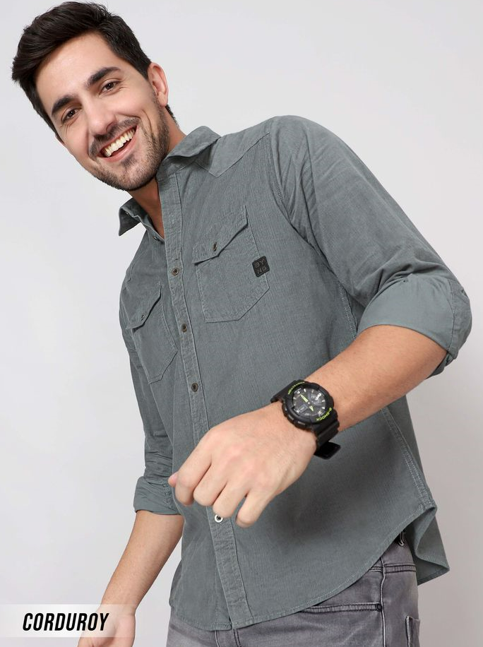 Stone Grey Corduroy Shirt for Men