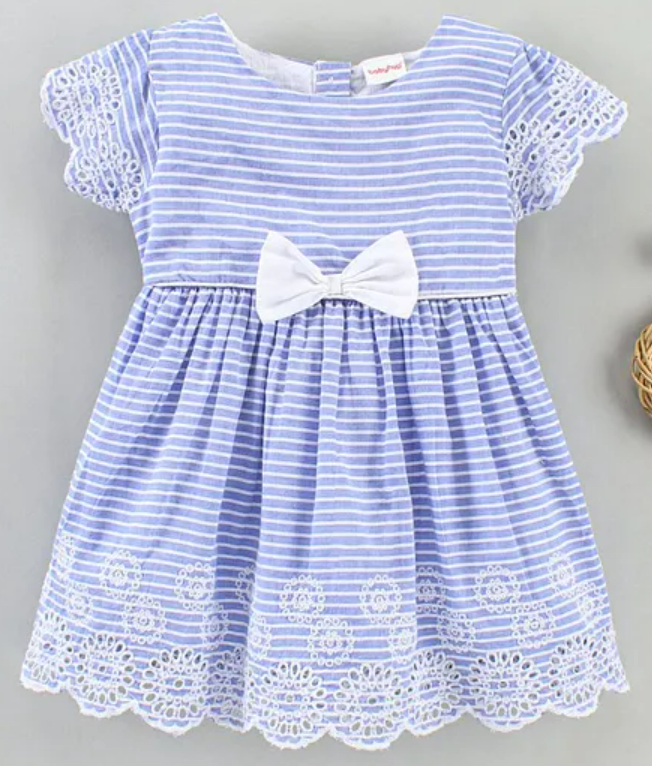 Cotton Half Sleeves Striped Frock