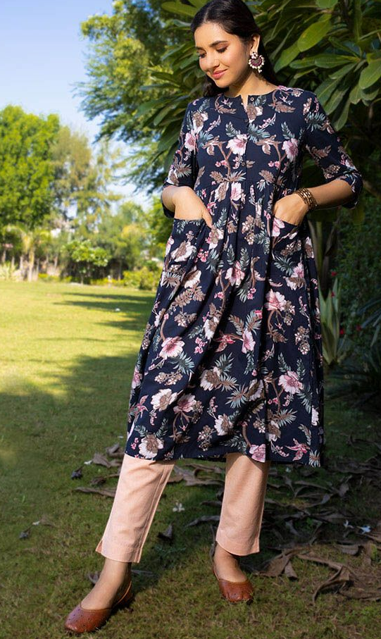 Flower Print A-Line Kurta