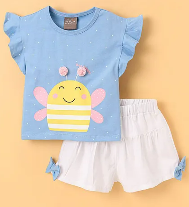 Knit Frill Sleeves Top & Shorts Set