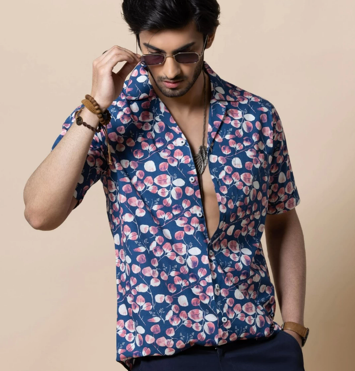 Floral Print Slim Fit Men's Holiday Shirt