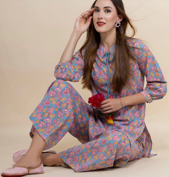 Floral Printed Straight Pure Cotton Short Kurta